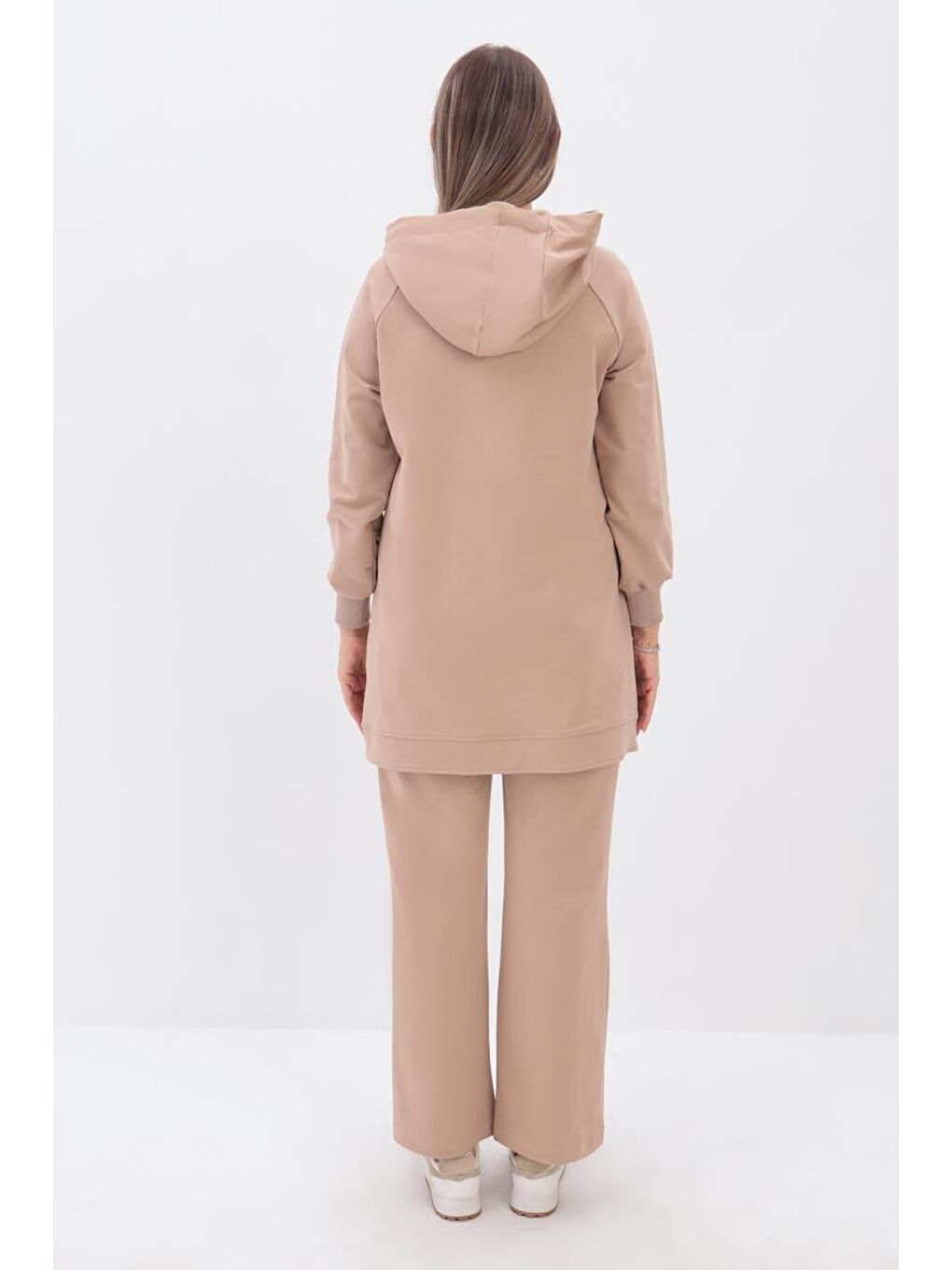 Bej-Yandan Fermuarlı Cepli Eşofman Takımı-3