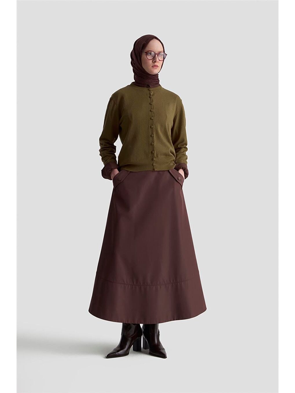 Düğme Detaylı Basic Hırka 25Kd7012 Haki-1