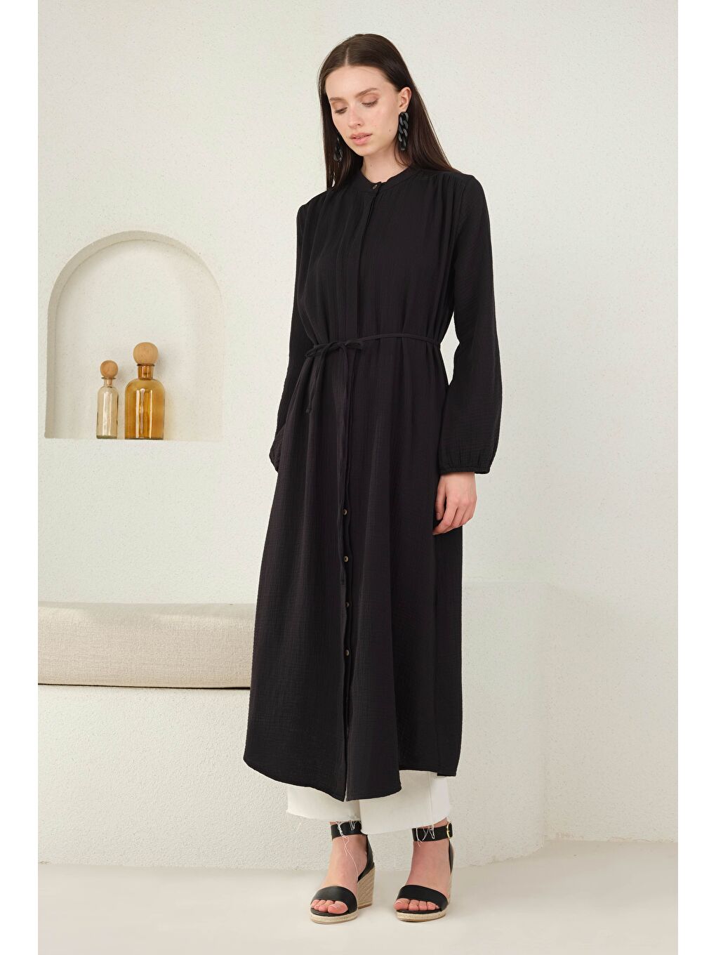 Uzun Müslin Gömlek Siyah-2