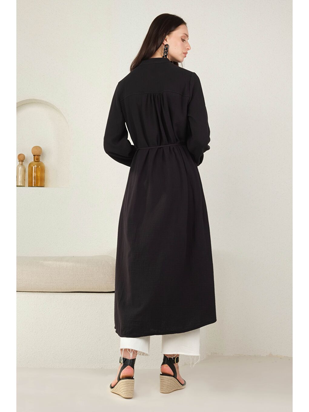 Uzun Müslin Gömlek Siyah-3