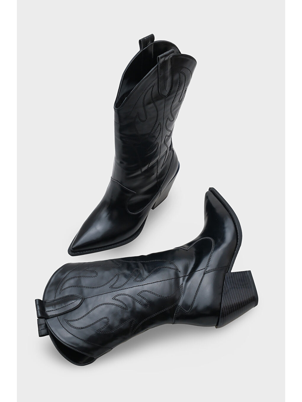 Siyah Malina Sivri Burunlu Nakışlı Kadın Kovboy Çizme-4