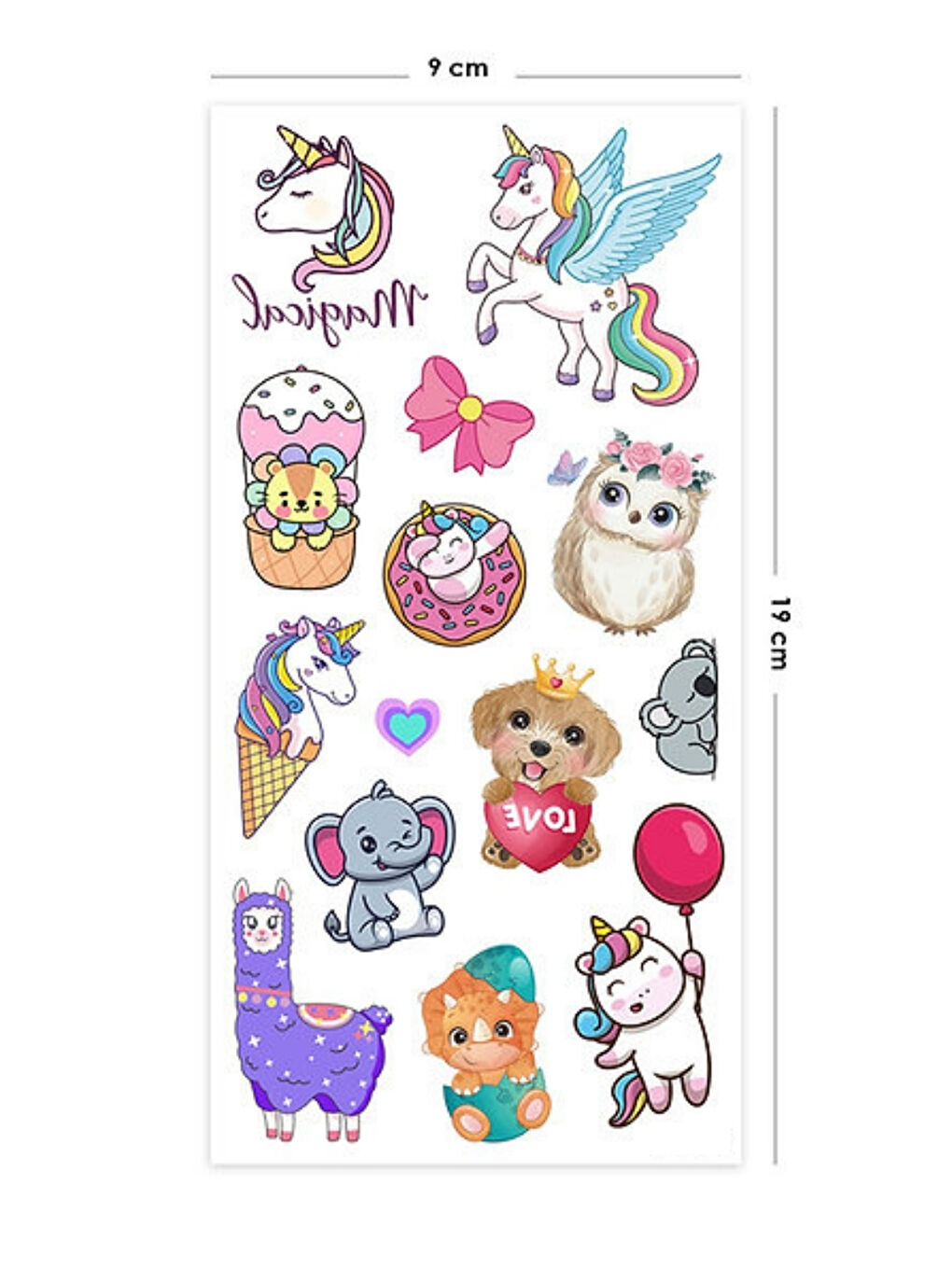 Karışık Çok Renkli Sevimli Hayvan Temalı Kız Çocuk Dövme Set-2