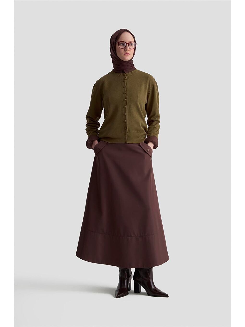 Düğme Detaylı Basic Hırka 25Kd7012 Haki-2