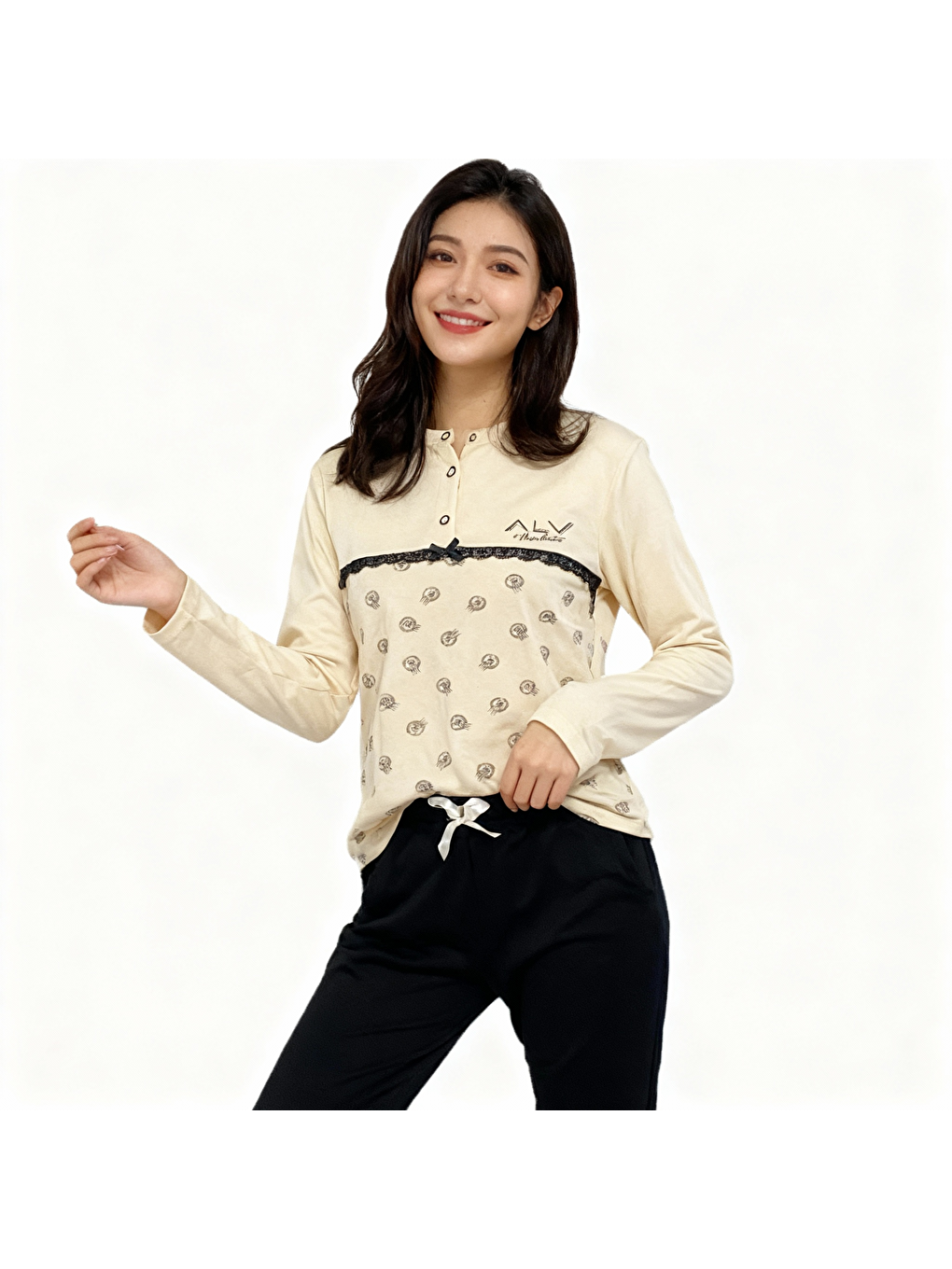 Bej Kadın Pamuklu Vanilya Renk Pijama Takımı Al506 V1-1