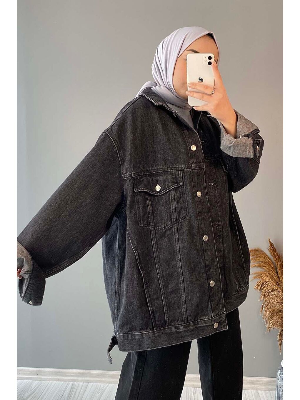 Çift Cepli Oversize Ceket Siyah-1