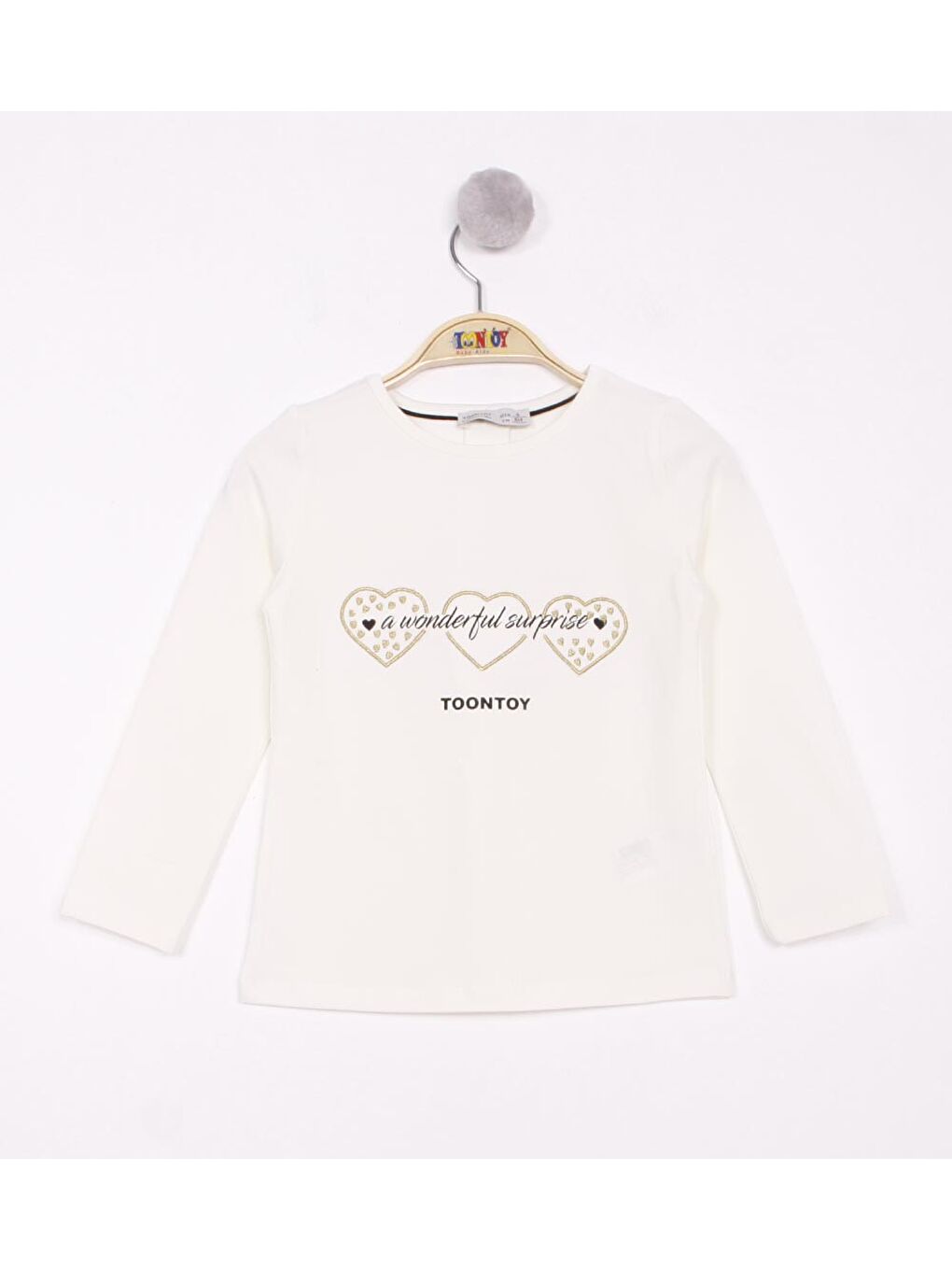 Ekru Kız Bebek Surprise Kalp Nakışlı Tişört