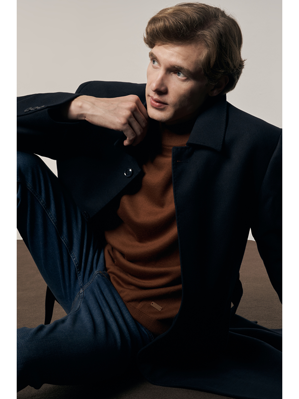 Koyu Lacivert 115 Cm Kaşe Polo Yaka Düz Esnek Garnisiz-Biyesiz Comfort Fit Palto 1005245150-2