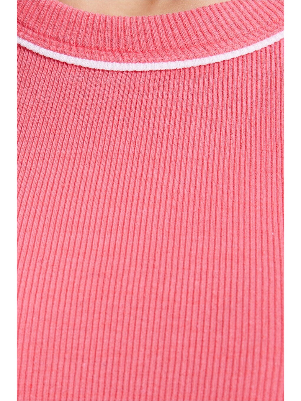 Kadın Slim Fit Dar Kesim Pamuklu Askılı Bisiklet Yaka Biyeli Pembe Crop Atlet-4