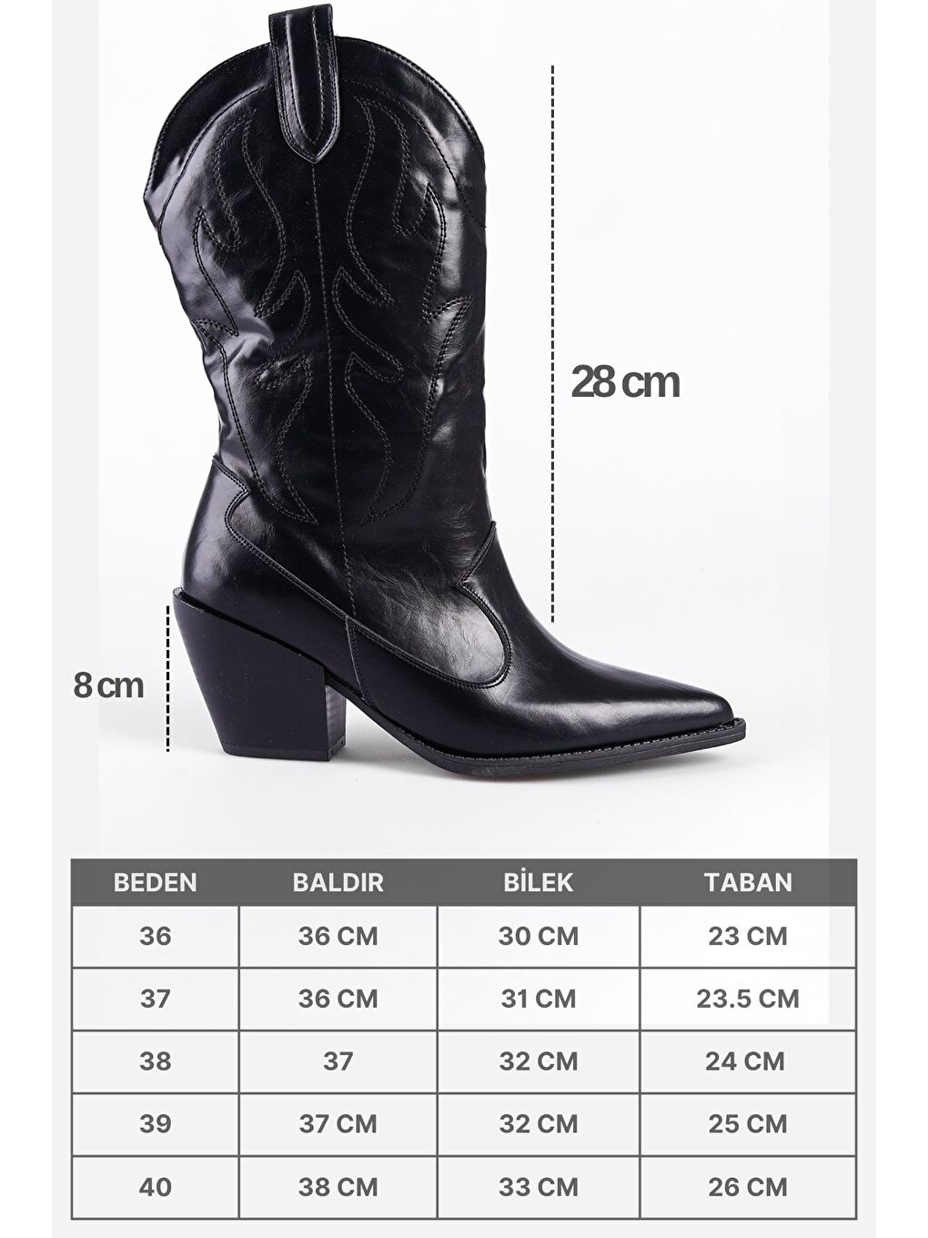 Siyah Malina Sivri Burunlu Nakışlı Kadın Kovboy Çizme-6