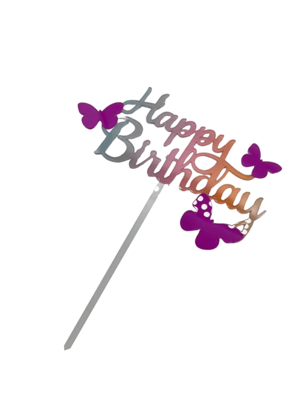 Karışık Çok Renkli Kelebek Temalı Happy Birthday Pasta Süsü-1