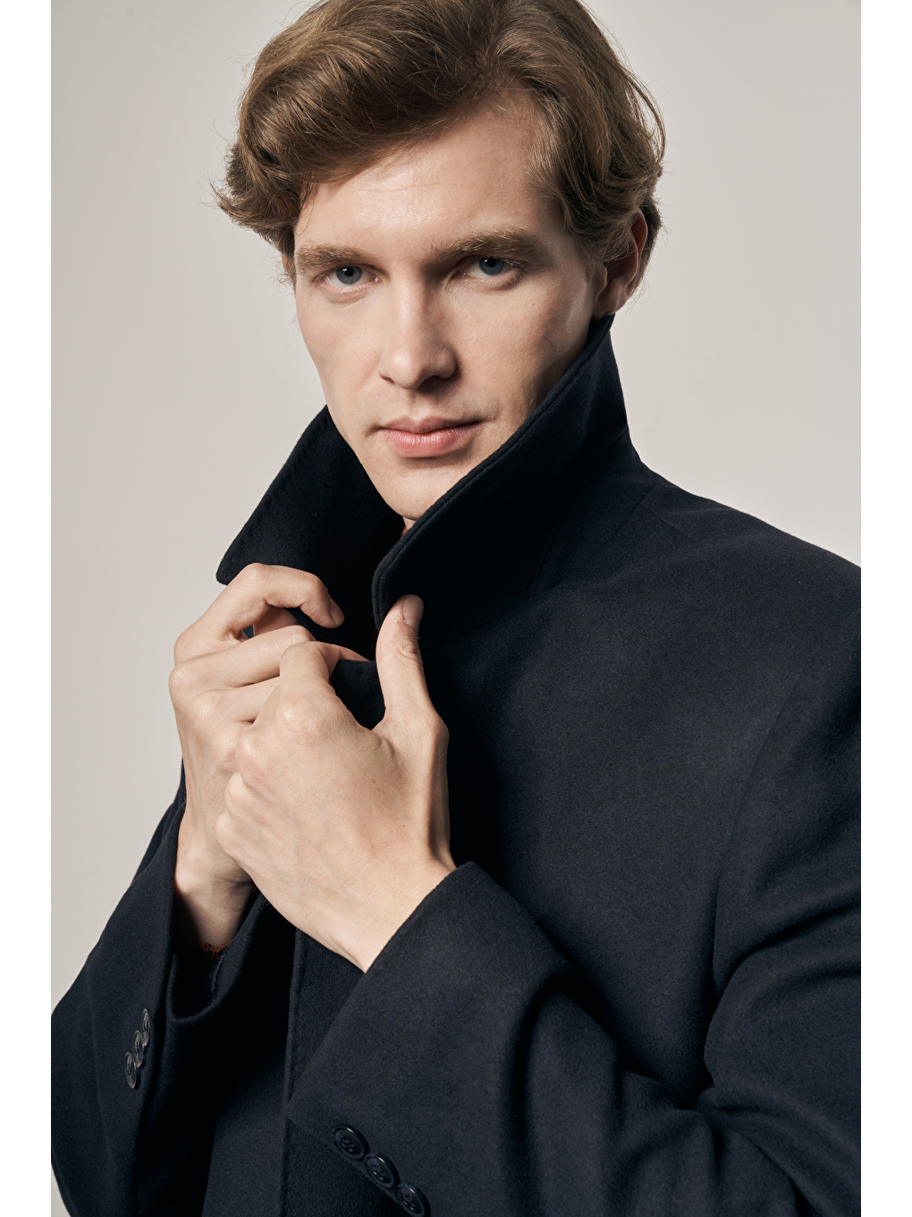 Koyu Lacivert 115 Cm Kaşe Polo Yaka Düz Esnek Garnisiz-Biyesiz Comfort Fit Palto 1005245150-3