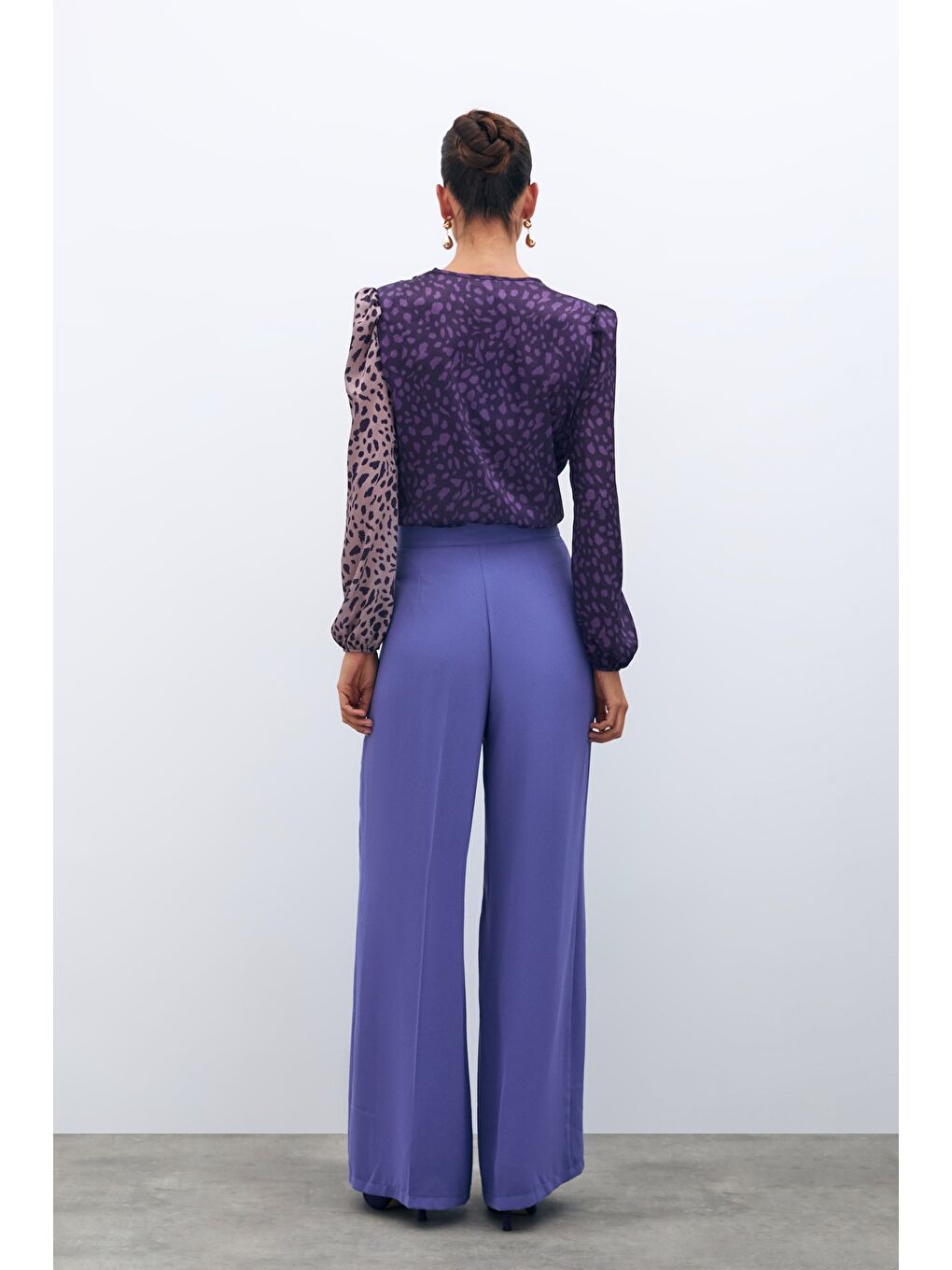 Kruvaze Desenli Bodysuit - Mor-Pudra-7