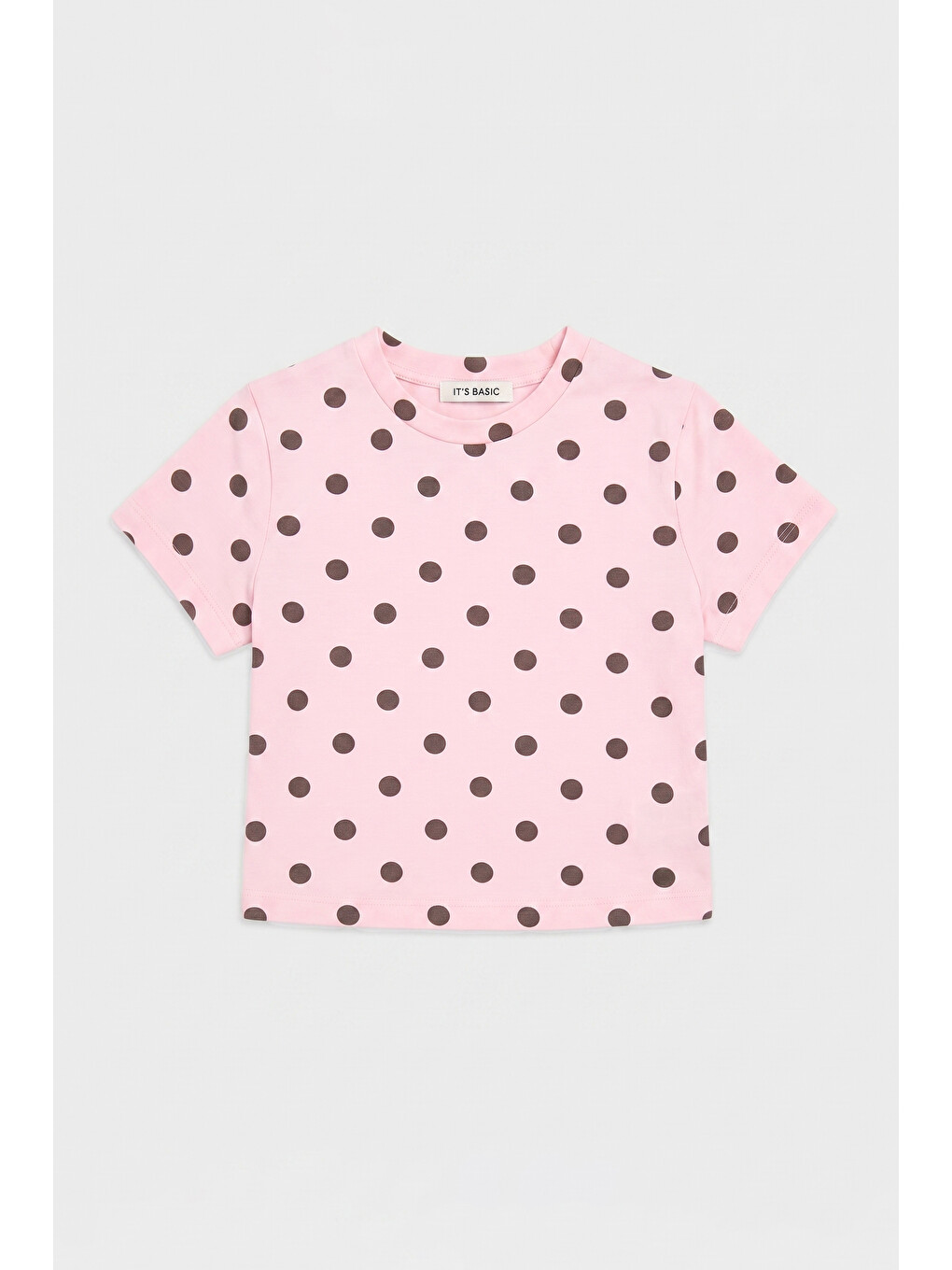 Kadın Pembe Puantiyeli s6-98 Crop Fit T-Shirt-1