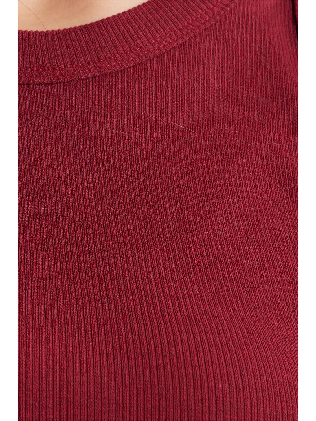 Kadın Slim Fit Dar Kesim Pamuklu Askılı Bisiklet Yaka Bordo Crop Atlet-4