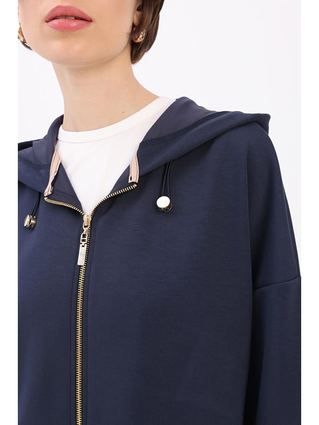 İndigo-Kanguru Cepli Hırkalı Eşofman Takımı-4