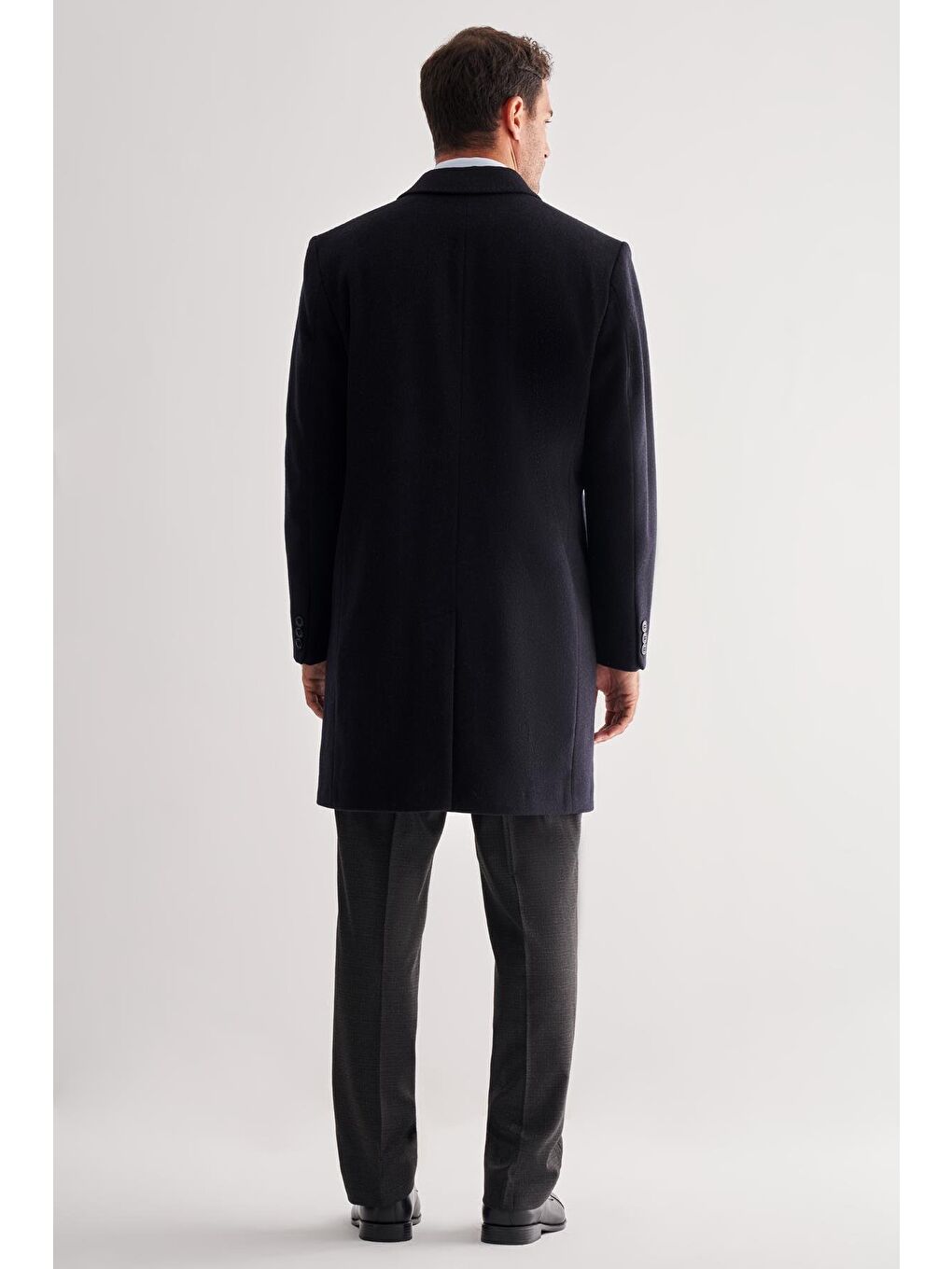 Koyu Lacivert Mono Yaka Palto Tam Astar Classic Comfort Fit Yünlü Kaşe Palto 1005255151-4