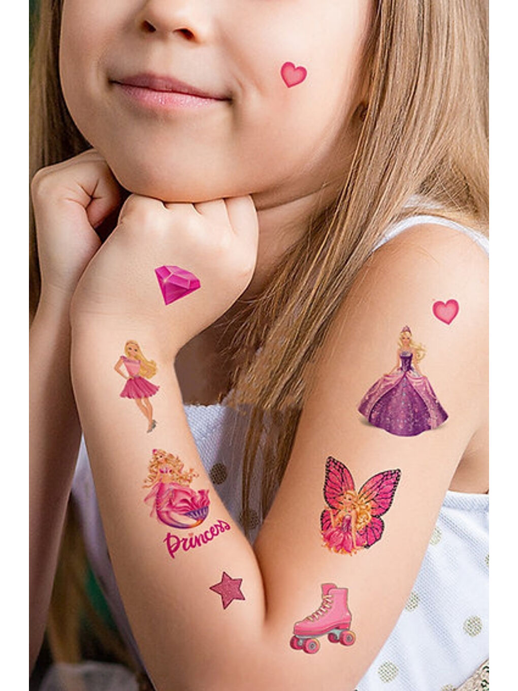 Pembe Prenses Temalı Kız Çocuk Dövme Set-1