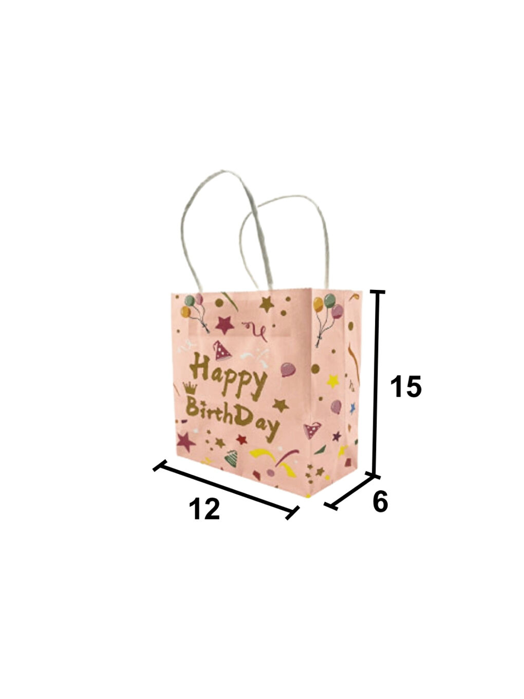 Pembe 6'lı Kağıt Happy Birthday Çanta-2