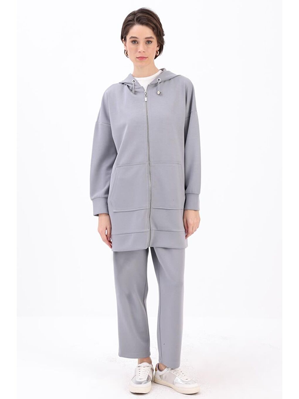 Gri-Kanguru Cepli Hırkalı Eşofman Takımı-1