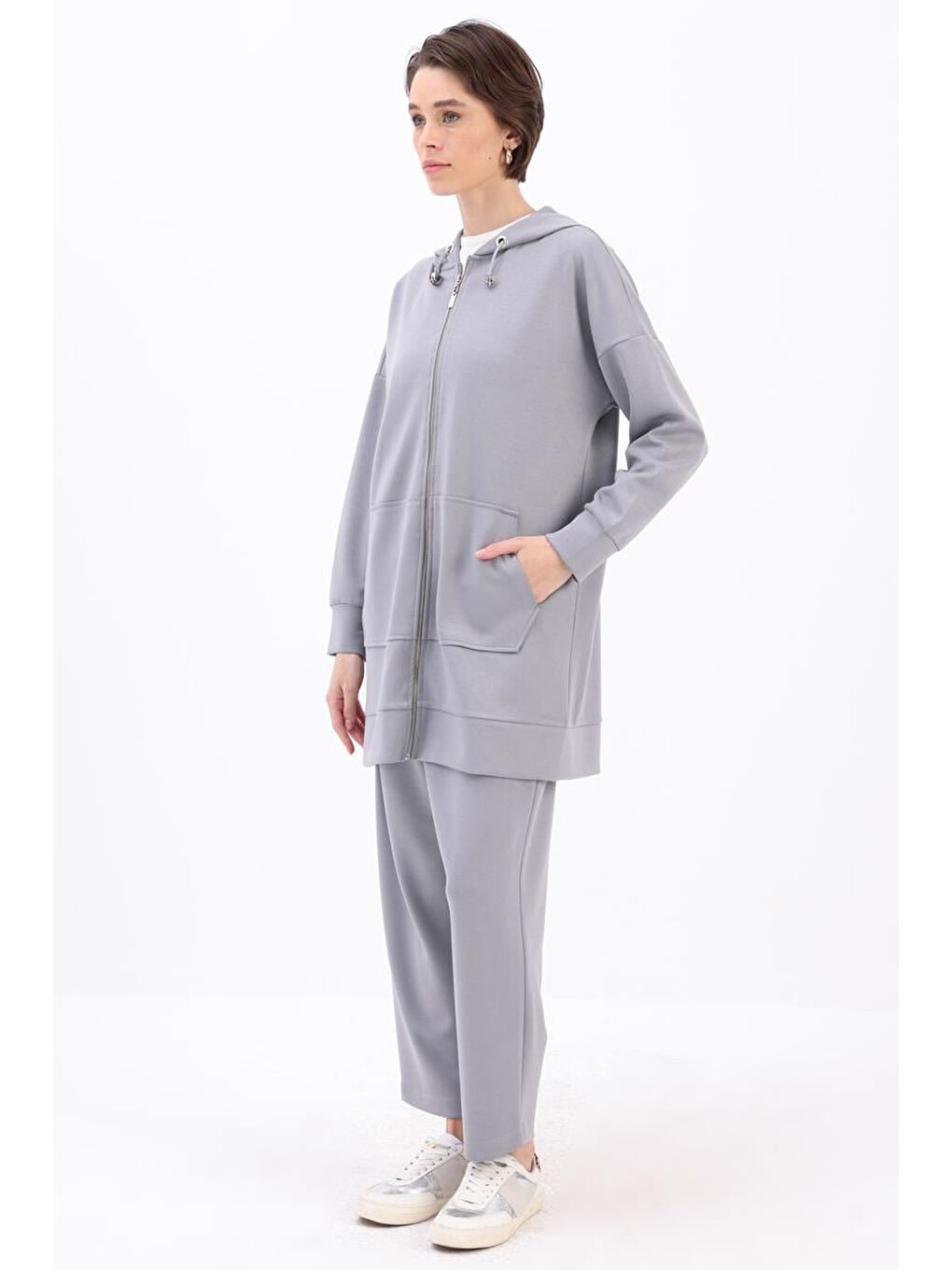 Gri-Kanguru Cepli Hırkalı Eşofman Takımı-2