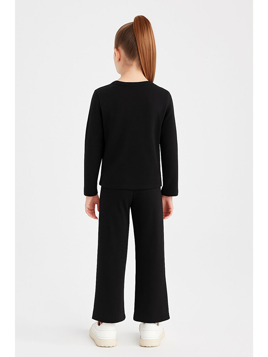 Siyah Kız Çocuk Waffle Kumaş Fiyonk Detaylı Alt Üst Takım Ak13586-1