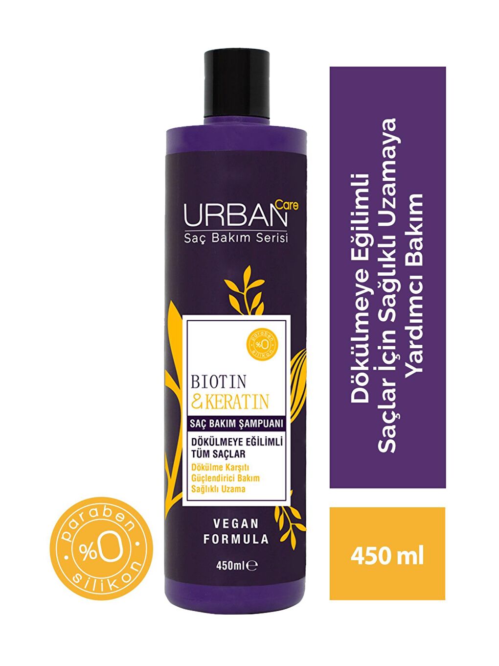 Urban Care Biotin&Keratin Dökülmeye Eğilimli Saçlara Özel Şampuan-Vegan-450 ML