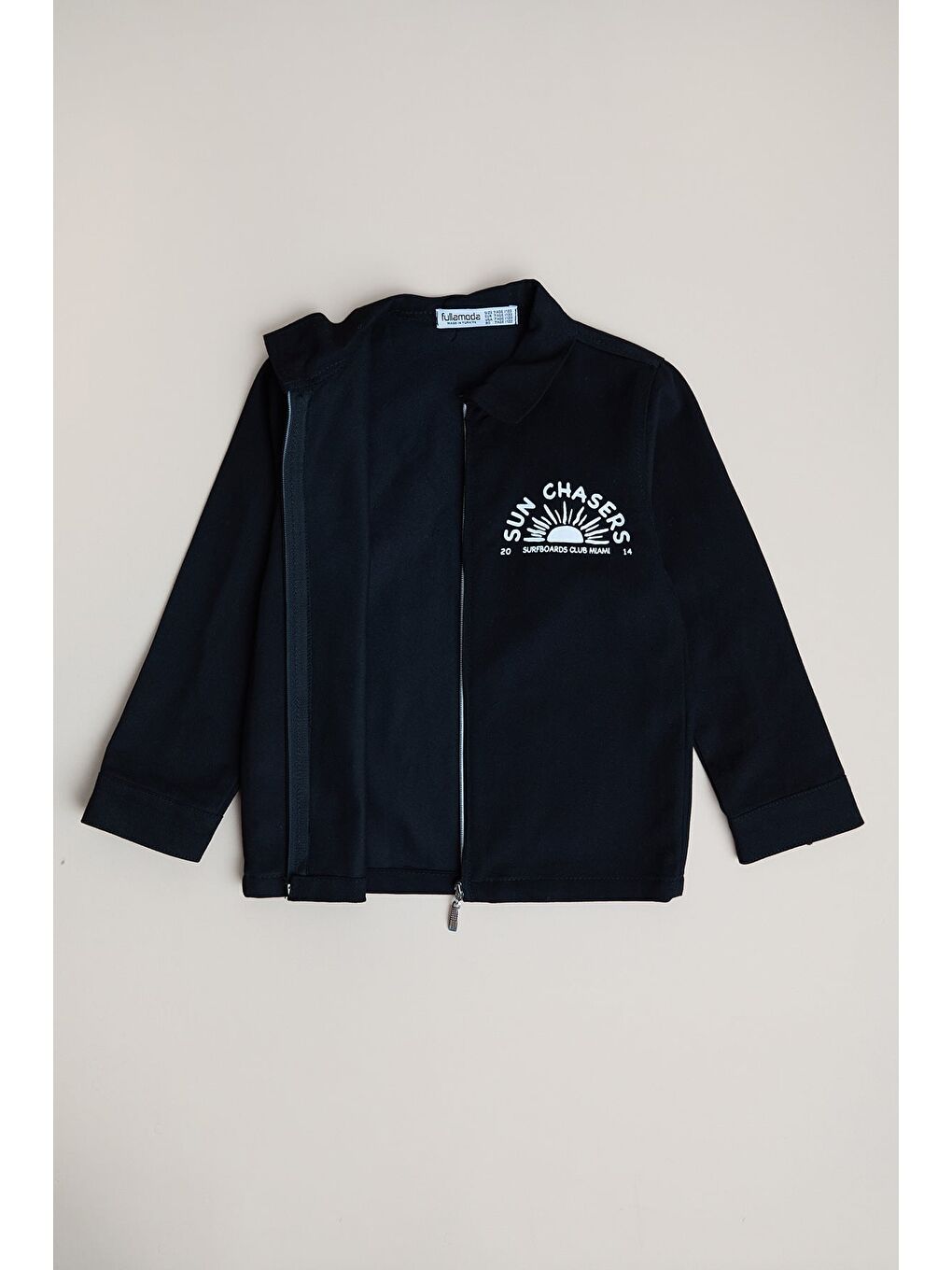 Siyah Baskılı Fermuarlı 2'li Erkek Çocuk Fermuarlı Sweatshirt ve Tişört-1