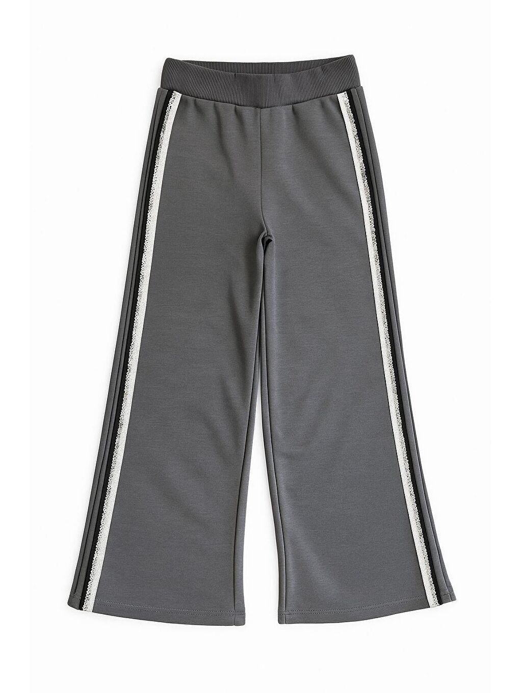 Antrasit ✨ Kız Çocuk Sim Şeritli Eşofman Altı | Şardonlu Üç İplik Kumaş | Geniş Paça Tasarım