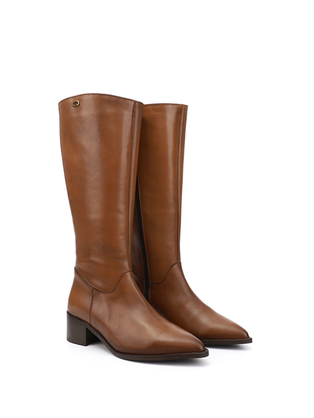 Kadın HAKİ-TABA Sivri Burun Kalın Topuklu Hakiki Deri Çizme-1