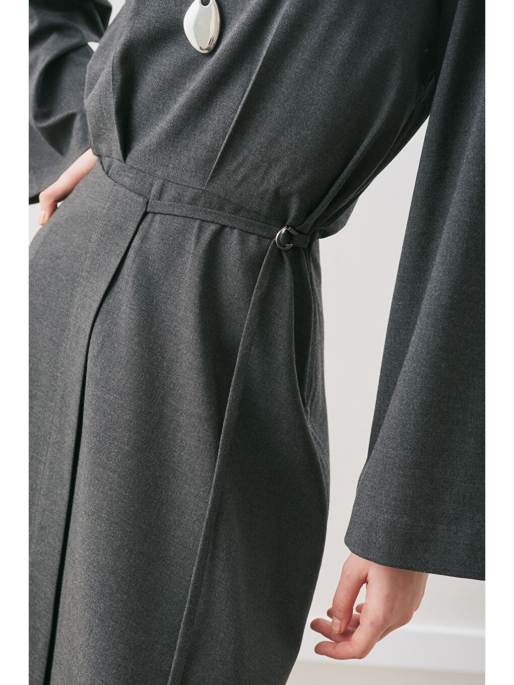 Anvelop Etekli Klasik Elbise Antrasit-6