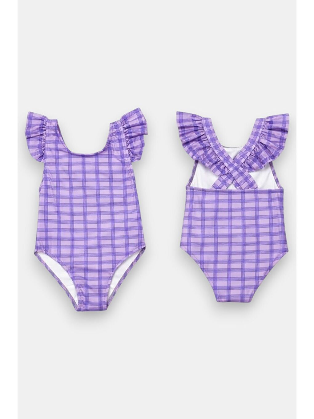 Mor Kız Çocuk Fırfır Detaylı Tasarım Çapraz Askılı Mayo 12736