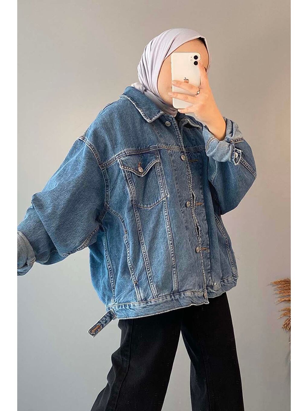 Çift Cepli Oversize Ceket Açık Mavi-3