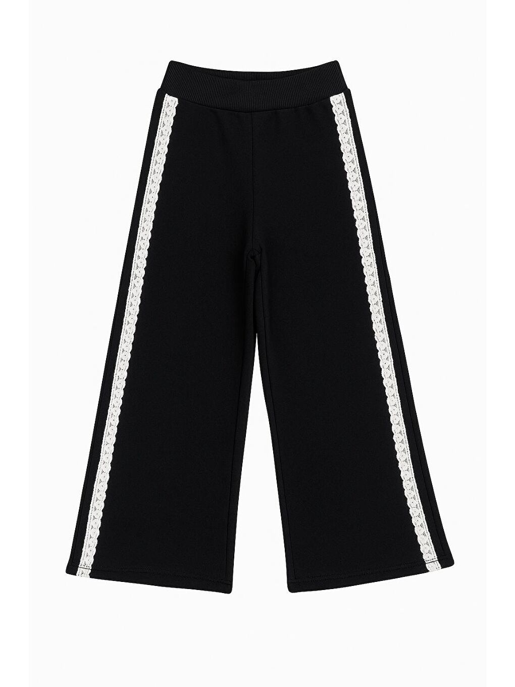 Siyah 🖤 Kız Çocuk Dantelli Şardonlu Geniş Paça Eşofman Altı (8–12 Yaş)