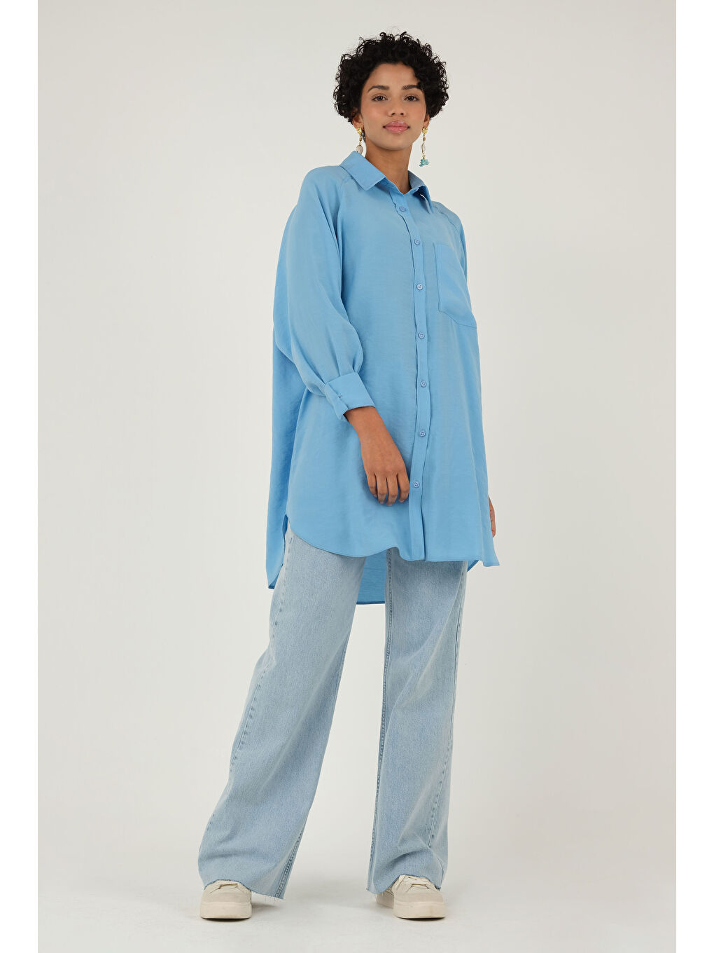 Reglan Kol Modal Gömlek Mavi-1