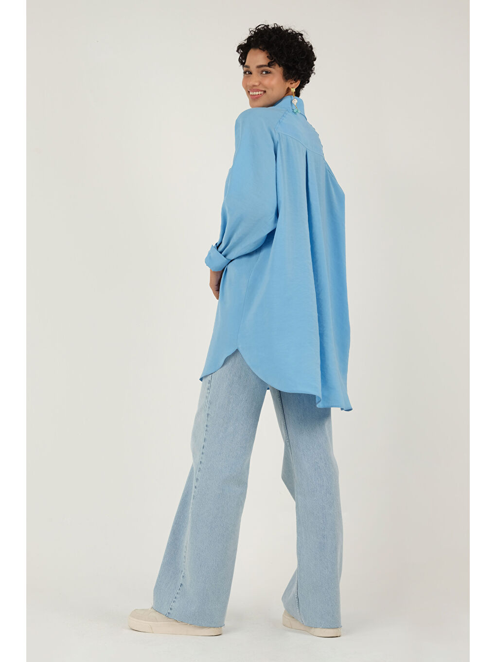 Reglan Kol Modal Gömlek Mavi-3