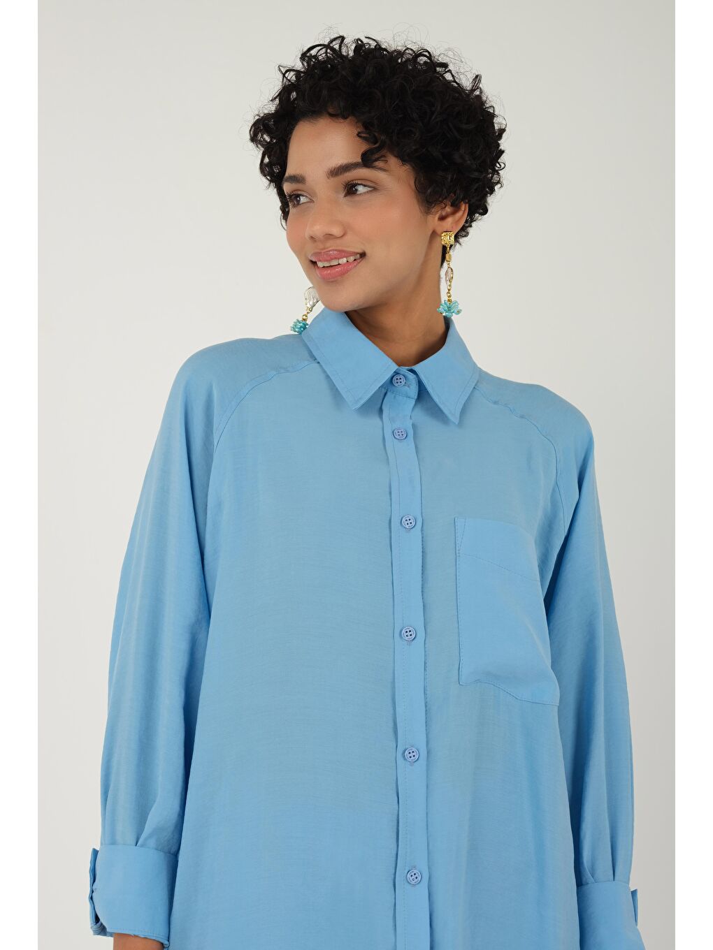 Reglan Kol Modal Gömlek Mavi-4