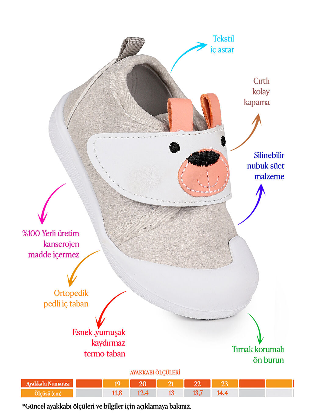 Gri Winni Cırtlı Kız Bebek İlk Adım Ortopedik Günlük Ayakkabı-1