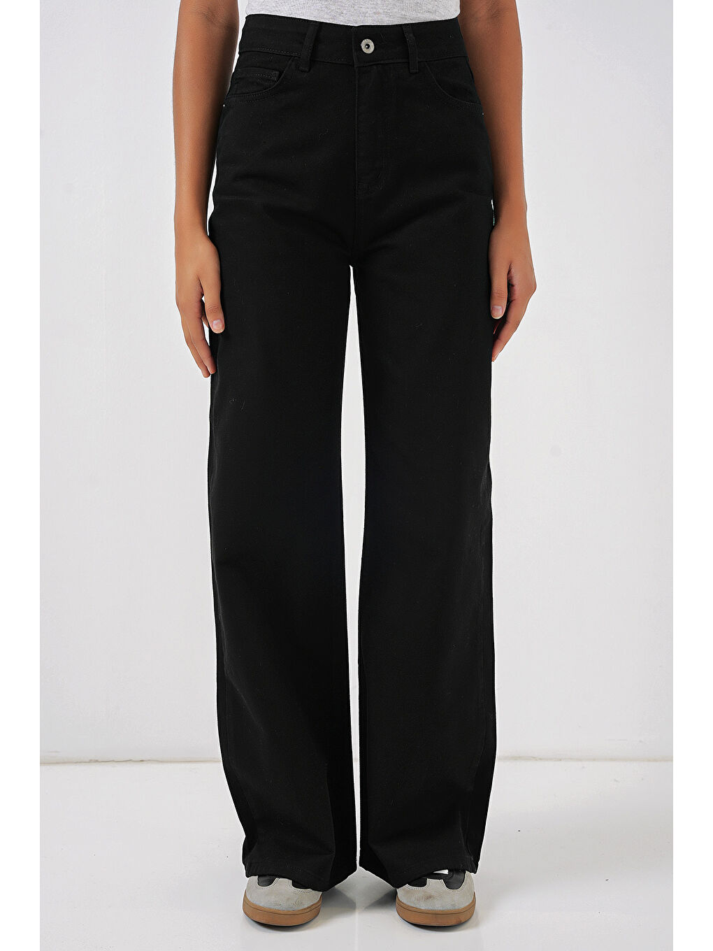 Kadın Bol Paça Yüksek Bel Palazzo Gabardin Pantolon 6656 - D. Siyah-2