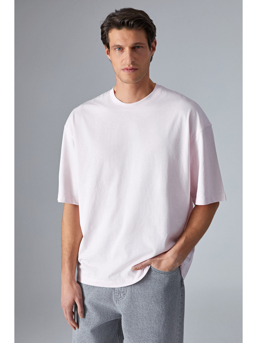 Erkek Oversize Fit Bisiklet Yaka Kısa Kollu %100 Organik Pamuk Pembe Tişört