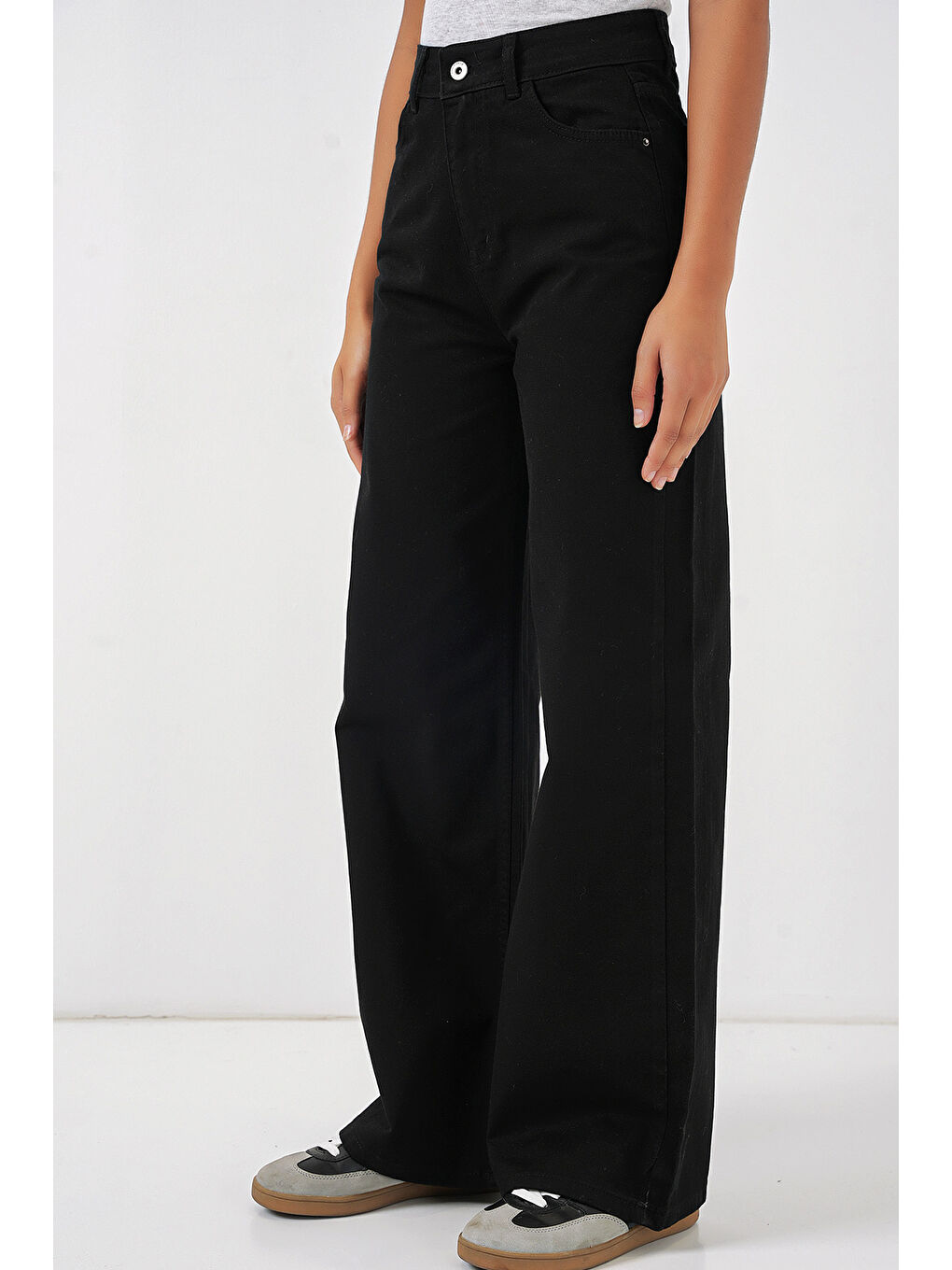 Kadın Bol Paça Yüksek Bel Palazzo Gabardin Pantolon 6656 - D. Siyah-3