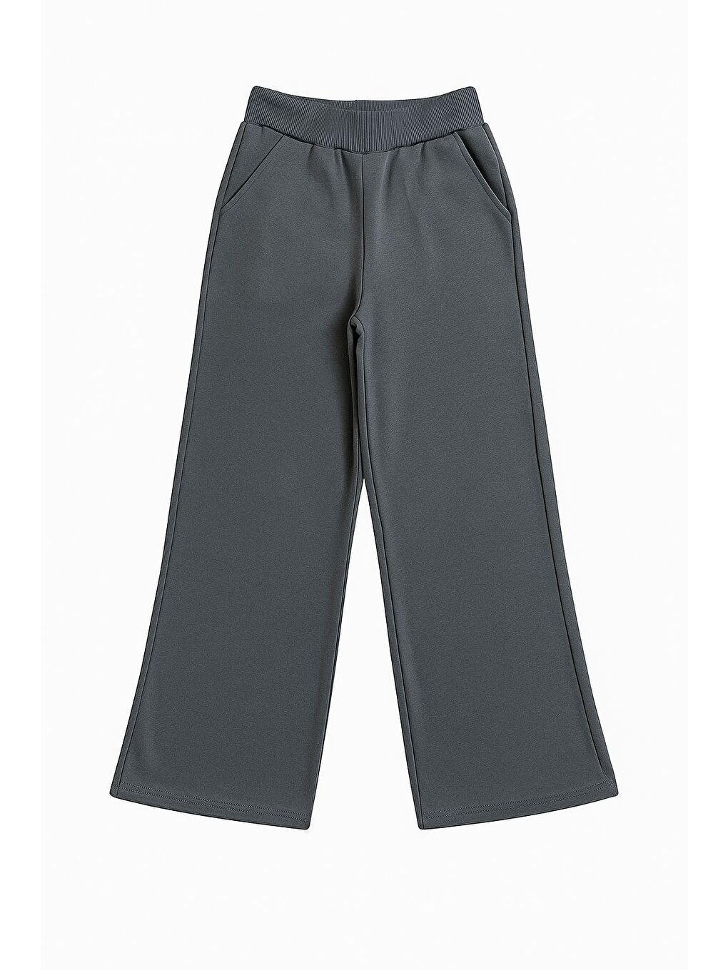 Antrasit 🖤 Kız Çocuk Geniş Paça Eşofman Altı (8–12 Yaş) | Şardonlu Üç İplik Kumaş | Cepli Tasarım