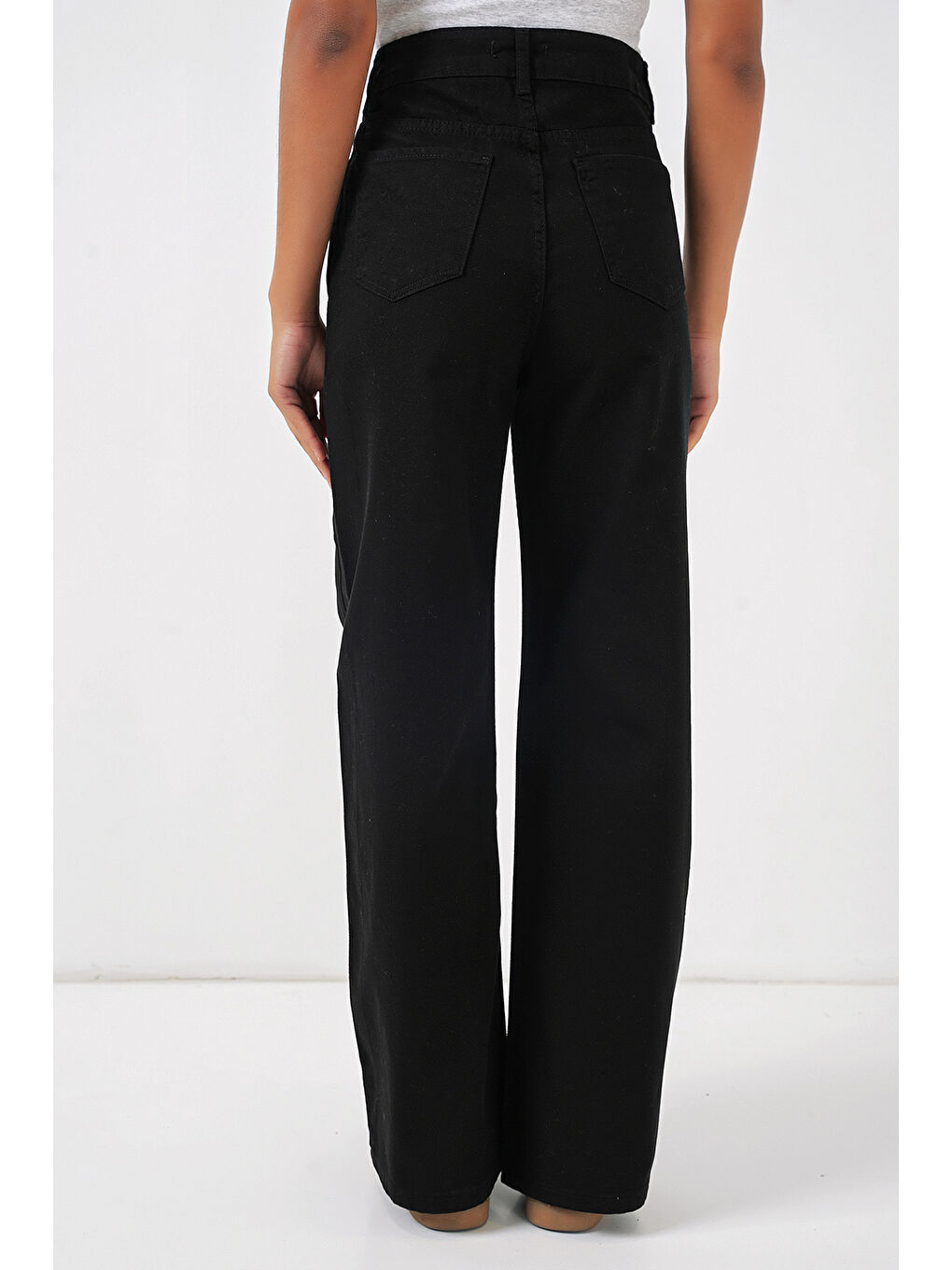 Kadın Bol Paça Yüksek Bel Palazzo Gabardin Pantolon 6656 - D. Siyah-5