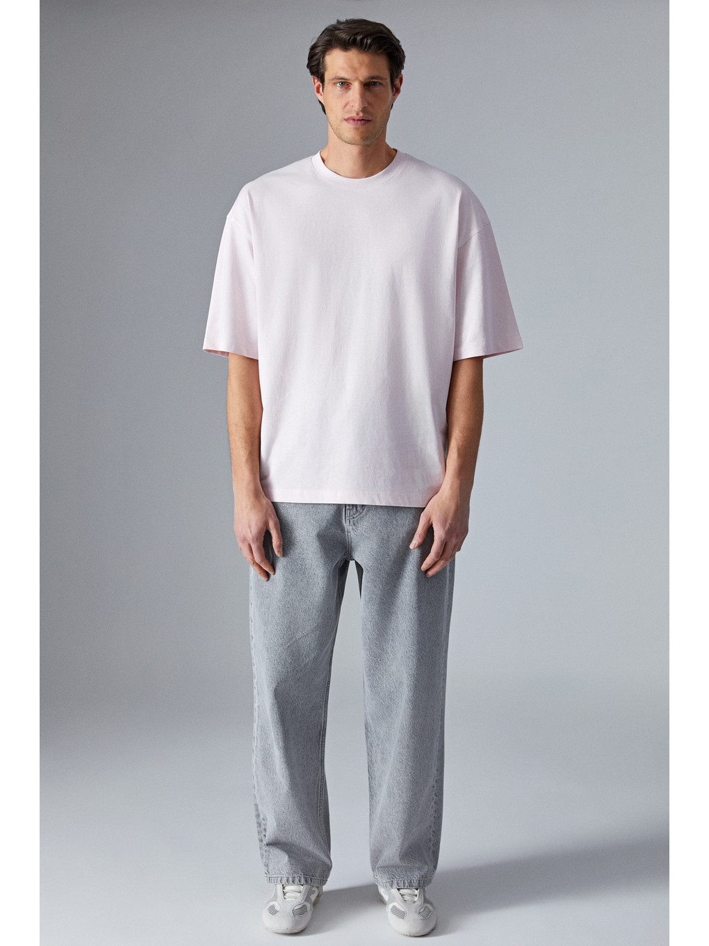 Erkek Oversize Fit Bisiklet Yaka Kısa Kollu %100 Organik Pamuk Pembe Tişört-1