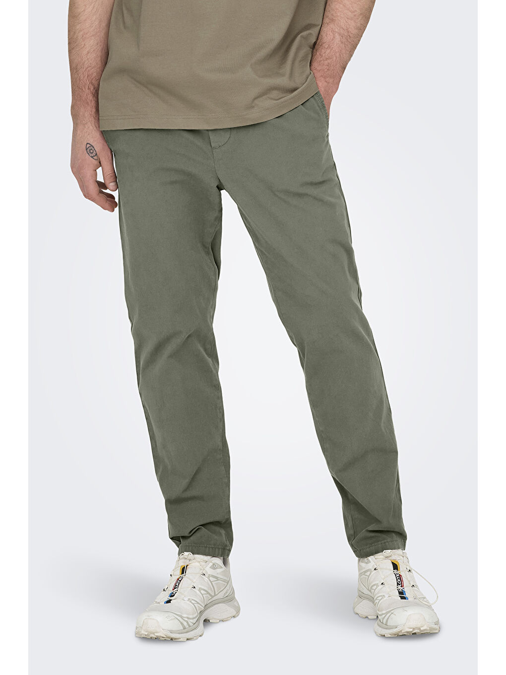 Yeşil Onslİnus Streç Pamuklu Tapered Fit Lastikli Bel Daralan Paça Jogger Pantolon 22029765