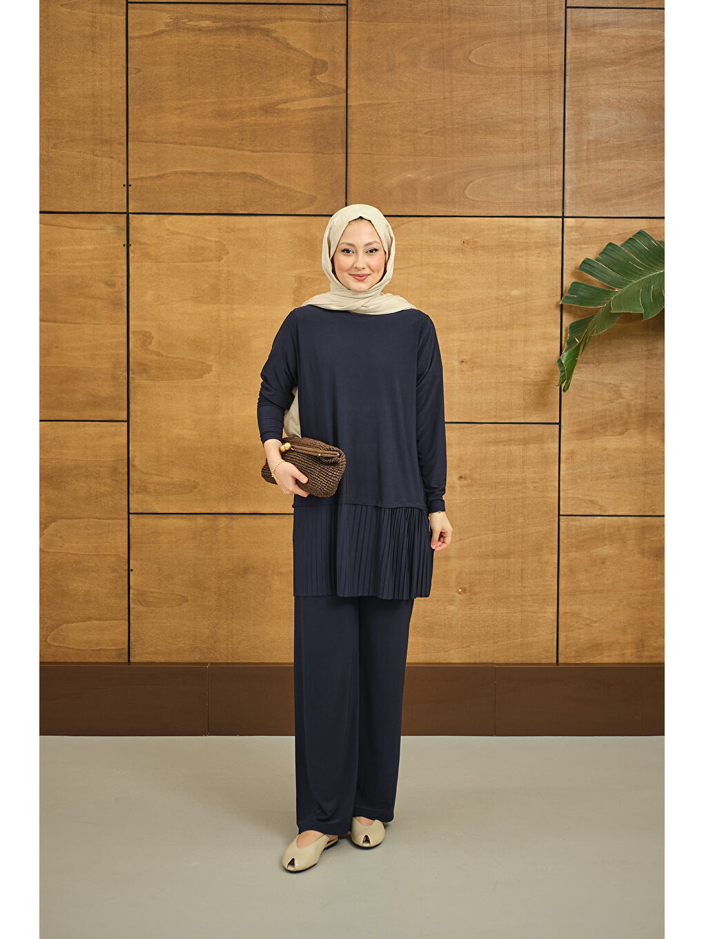 Kadın Alt Piliseli Bisiklet Yaka Takım Lacivert-4