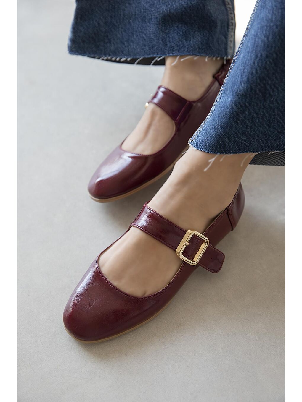 Winny Kadın Toka Detay Deri Babet Bordo-1