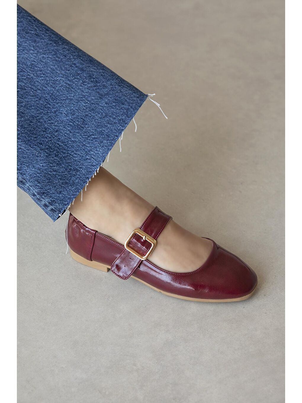 Winny Kadın Toka Detay Deri Babet Bordo-2