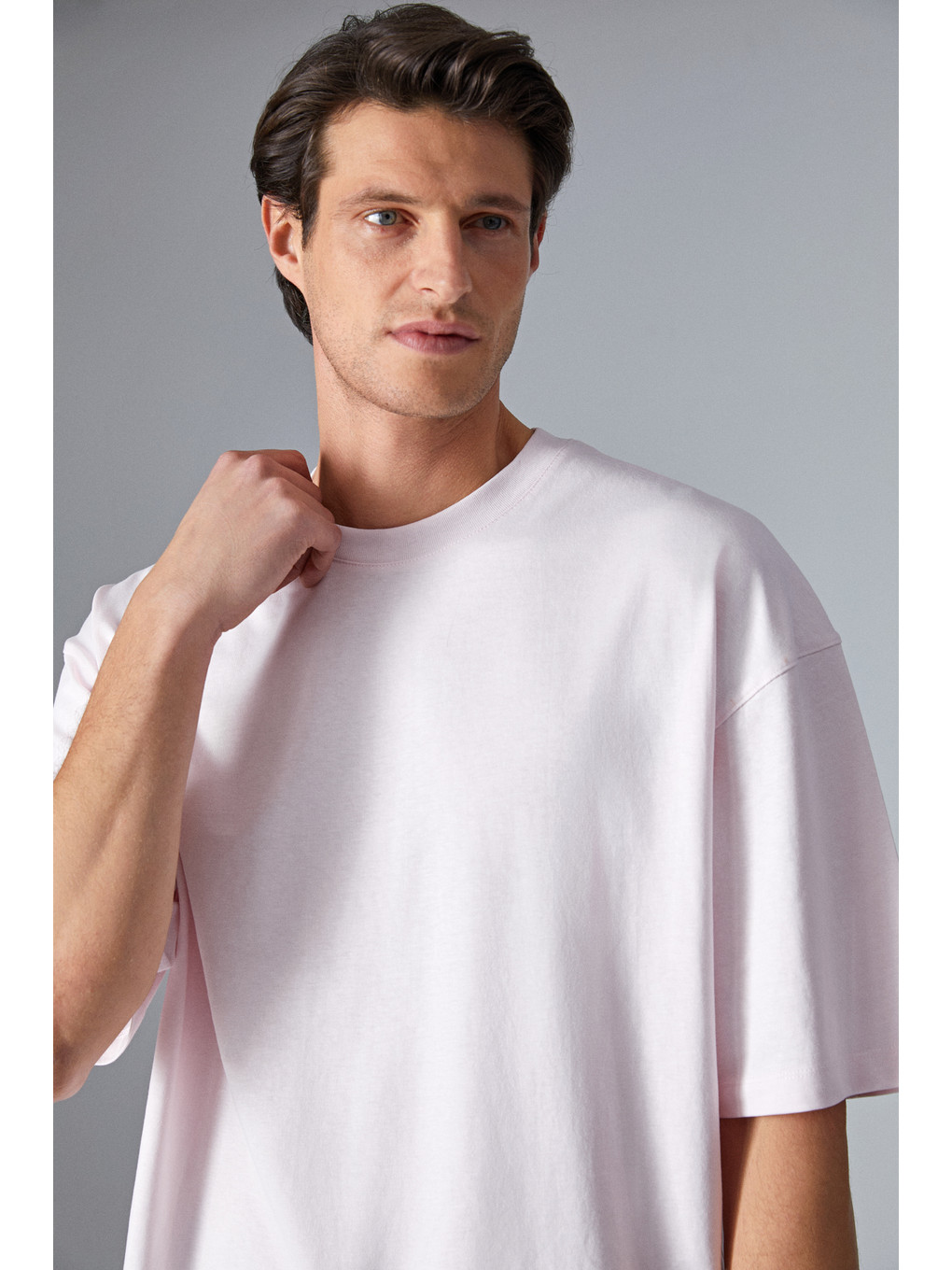 Erkek Oversize Fit Bisiklet Yaka Kısa Kollu %100 Organik Pamuk Pembe Tişört-3