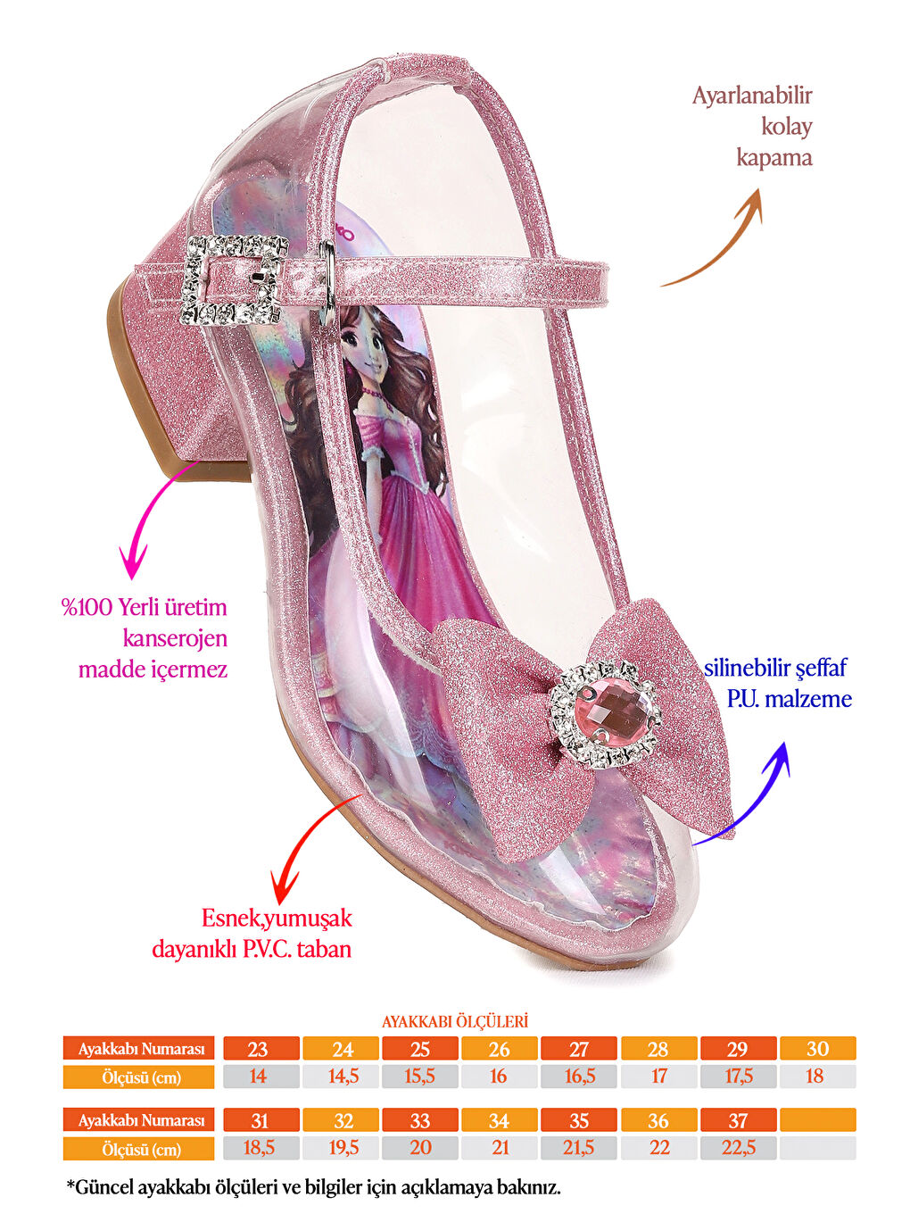 Pembe Asel Kız Çocuk Simli Topuklu Abiye Şeffaf Ayakkabı-1