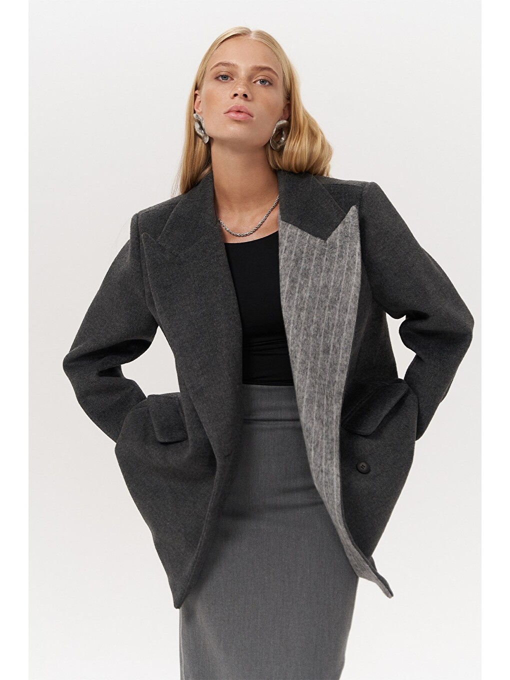 Seljord Yaka Detaylı Antrasit Blazer
